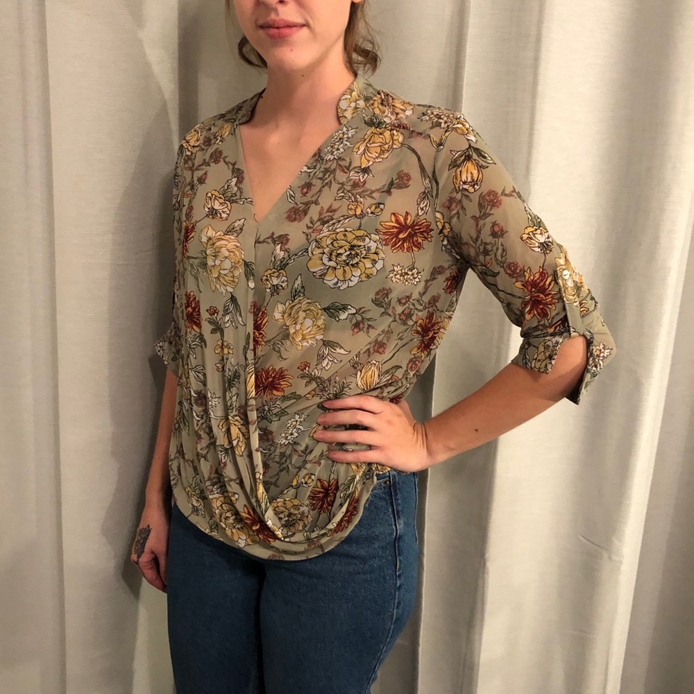Green Floral Blouse